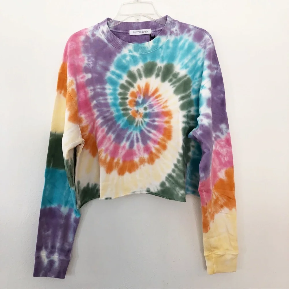 Daydreamer Tie Dye Crop Sweatshirt Rainbow Spiral - Picture 2 of 9